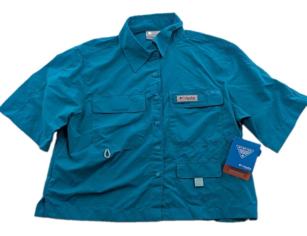 Columbia PFG Open Water Women's Size XXL Short Sleeve Cropped Shirt Teal NWT